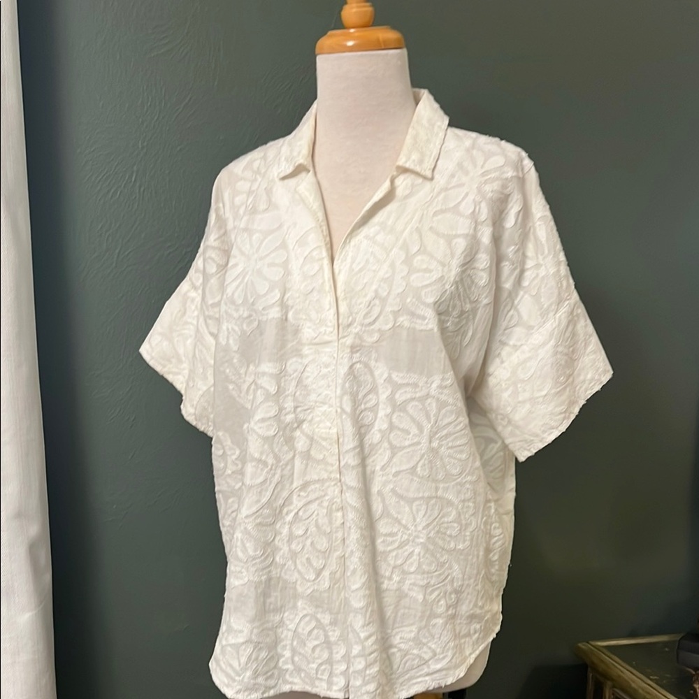 Anthropologie White Embroidered Top